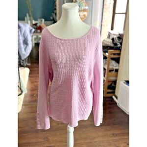 Talbots Size‎ XL Pink Cable Knit Sweater Long Sleeved Buttons Preppy Acadamia